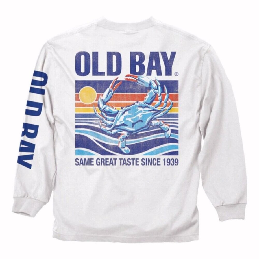 Old Bay Crab On The Waves Long Sleeve T-Shirt Sweatshirt - NEW Fast Ship
